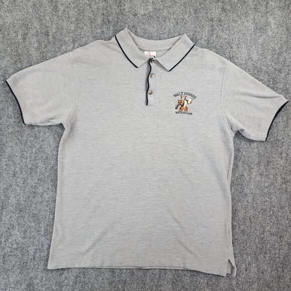 Vintage Disney Shirt Mens Large Gray Short Sleeve Polo Tigger Walt Disney Studio - Picture 2 of 15